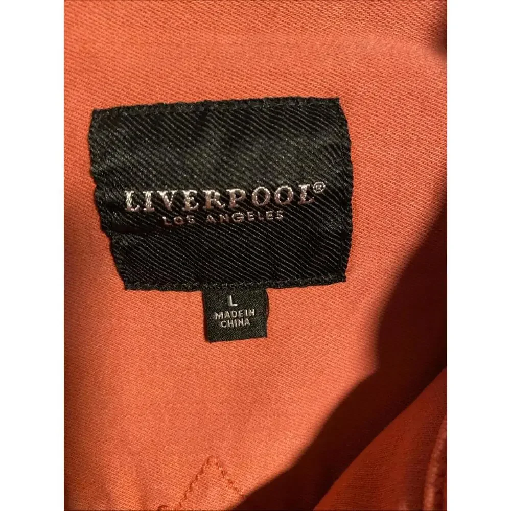 Liverpool Los Angeles Stretch Button Denim Jeans Jacket Coral Fins Womens Large - Picture 5 of 9